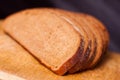 Sliced bread on a wooden cutting board