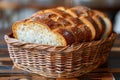 Sliced bread in a woven basket. Food and bakery concept