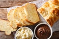 Sliced brioche bread and mascarpone cheese and chocolate cream c Royalty Free Stock Photo