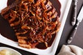 Sliced brisket with caramelized onions Royalty Free Stock Photo