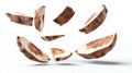 Cassava root slices floating in air white background Generative AI