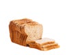 Sliced brown loaf isolated on high key background