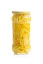 Sliced canned bamboo shoots in jar