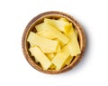 Sliced canned bamboo shoots in wooden bowl