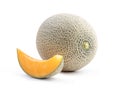 Sliced cantaloupe - Close up, clipping path, cut out. Beautiful tasty fresh ripe rock cantaloup melon fruit with seeds isolated on Royalty Free Stock Photo
