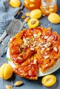Sliced caramelized tarte tatin pie with apricots Royalty Free Stock Photo
