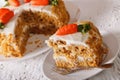 Sliced carrot cake on a plate closeup. horizontal Royalty Free Stock Photo