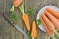 Sliced carrot and White plate with fresh carrot on wooden Royalty Free Stock Photo