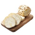 Sliced Celeriac on chopping board isolate Royalty Free Stock Photo