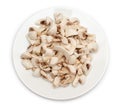 Sliced champignon mushrooms in plate