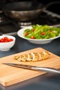 Sliced chicken breast as salad ingredient Royalty Free Stock Photo