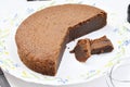 Sliced chocolate cake in a white plate Royalty Free Stock Photo