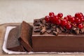 Sliced Chocolate Pudding Cake, Mousse Jiggly made with gelatin and Amaretti