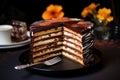 sliced chocolate sponge cake layers