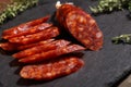 Sliced chorizo sausage