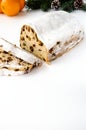 Sliced Christstollen on White Background