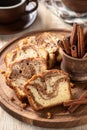 Sliced cinnamon swirl loaf cake