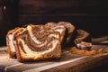 Sliced Cinnamon Swirl Sweet Bread on a Wooden Board