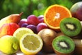 citric fruits, kiwi and grapes Royalty Free Stock Photo