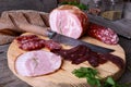 Sliced cold cuts and knife Royalty Free Stock Photo