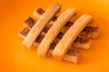 Sliced crispy bread in orange ceramic dish. Royalty Free Stock Photo