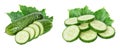 Sliced cucumber isolated on white background with  full depth of field, Royalty Free Stock Photo