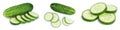 Sliced cucumber isolated on white background. Set or collection Royalty Free Stock Photo