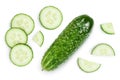 Sliced cucumber isolated on white background . Top view. Flat lay Royalty Free Stock Photo