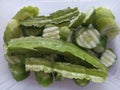 sliced cucumber and winged beans