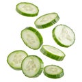 Sliced Cucumbers Floating in Midair