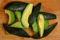 A sliced and diced Avocado with the skin removed and present, st