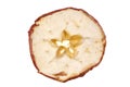 Sliced dried apple pieces against white background