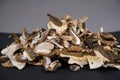 Sliced dried mushrooms Boletus Edulis on a kitchen table