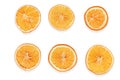 sliced dried oranges on a white isolated background