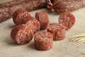 Sliced dried pork sausages