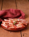 Sliced dried sausage meat (ham, prosciutto, salami) Royalty Free Stock Photo