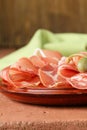 Sliced dried sausage meat (ham, prosciutto, salami) Royalty Free Stock Photo