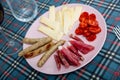 Sliced dry-cured pork loin, sausages and cheese Royalty Free Stock Photo