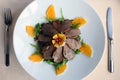 Sliced duck with oranges