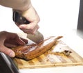 Sliced eel processing Royalty Free Stock Photo