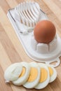 Sliced egg on the egg chopper Royalty Free Stock Photo
