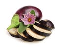 Sliced eggplant or aubergine vegetable with flower isolated on white background Royalty Free Stock Photo