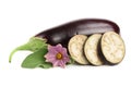 Sliced eggplant or aubergine vegetable with flower isolated on white background Royalty Free Stock Photo