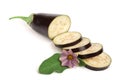 Sliced eggplant or aubergine vegetable with flower isolated on white background Royalty Free Stock Photo