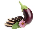 Sliced eggplant or aubergine vegetable with flower isolated on white background Royalty Free Stock Photo