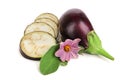 Sliced eggplant or aubergine vegetable with flower isolated on white background Royalty Free Stock Photo