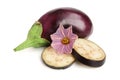 Sliced eggplant or aubergine vegetable with flower isolated on white background Royalty Free Stock Photo