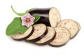 Sliced eggplant or aubergine vegetable with flower isolated on white background Royalty Free Stock Photo