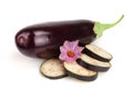 Sliced eggplant or aubergine vegetable with flower isolated on white background Royalty Free Stock Photo