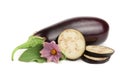 Sliced eggplant or aubergine vegetable with flower isolated on white background Royalty Free Stock Photo